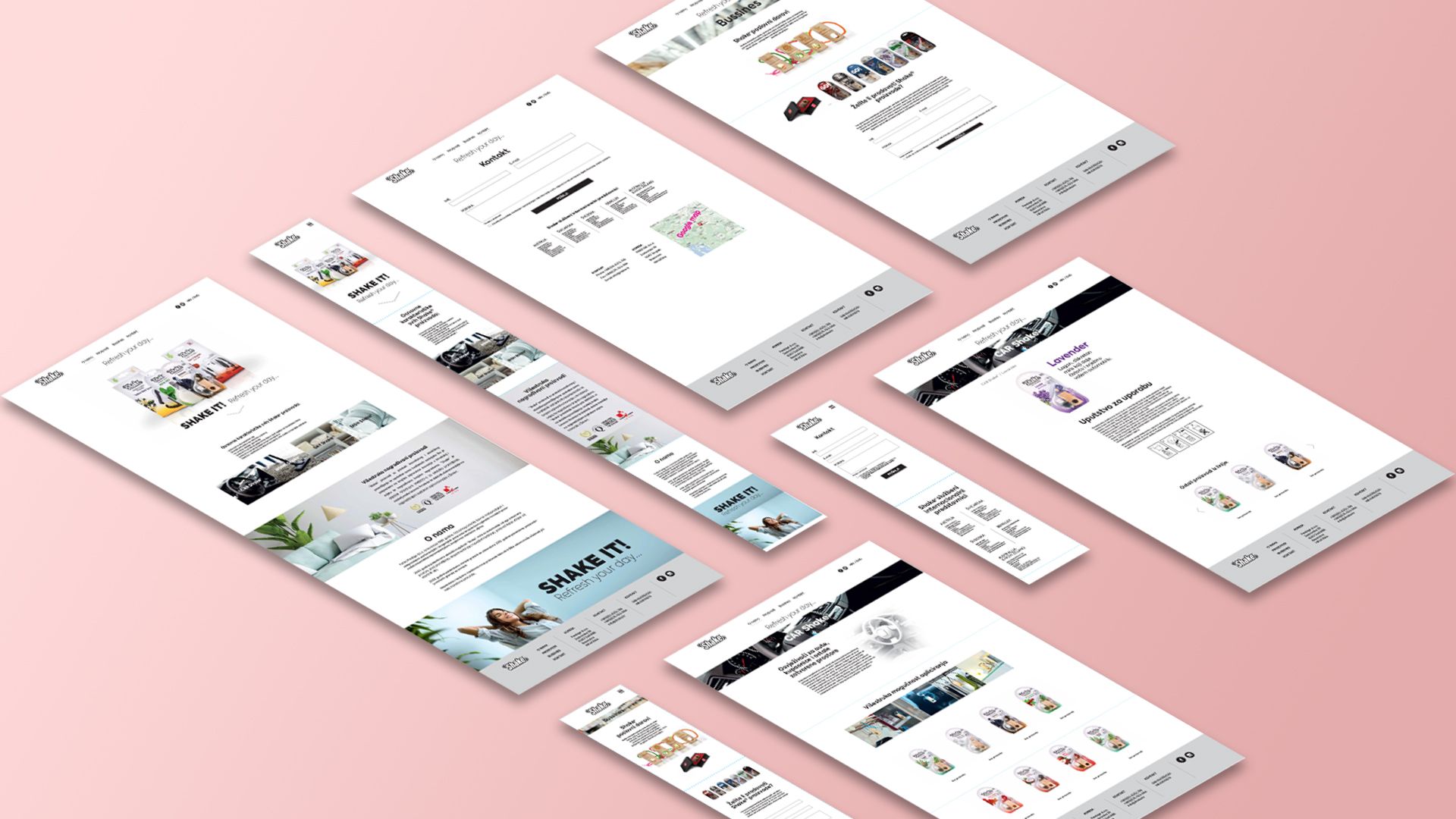 Pages of the Shake indoor fragrances website